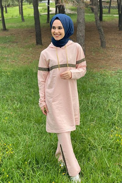 CNG MODA Women's Glitter Stripe Pink Hijab Tracksuit Set