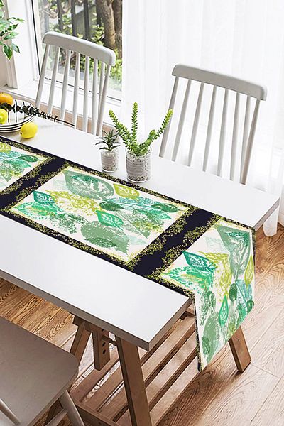 Realhomes Πολύχρωμα φύλλα σε λευκό φόντο Digital Printed Modern Suede Runner