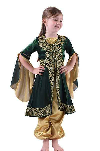 ceocuk Green Children's Kaftan Bindalli Henna Dress