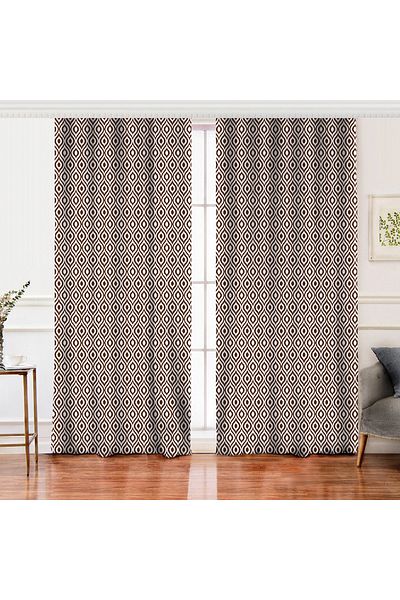 Realhomes Double Wing Special Design Brown Ikat Patterned Digital Printed Background Curtain