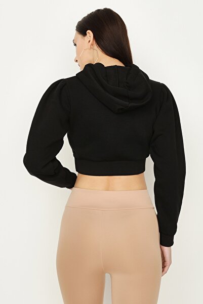 Select Moda Women's Black Hooded Crop Sweatshirt
