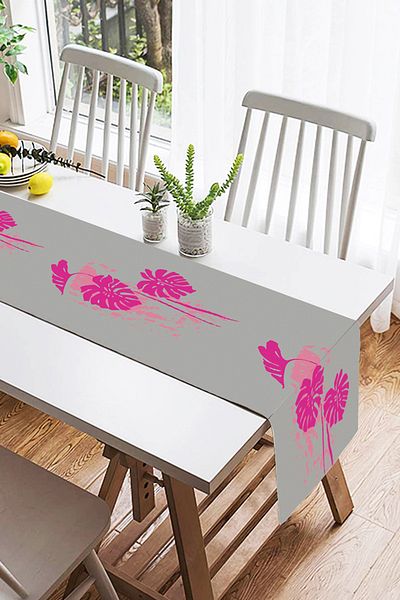 Realhomes Διακοσμητικό Suede Runner με Φούξια Φύλλα Φοίνικα