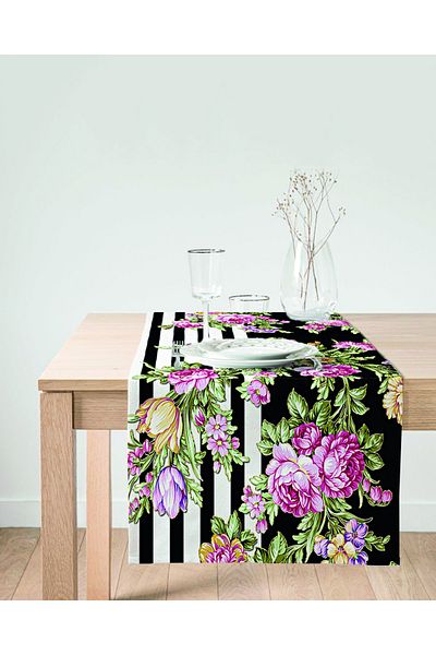 Realhomes Runner din piele intoarsa cu design special, imprimat digital cu tematica florilor