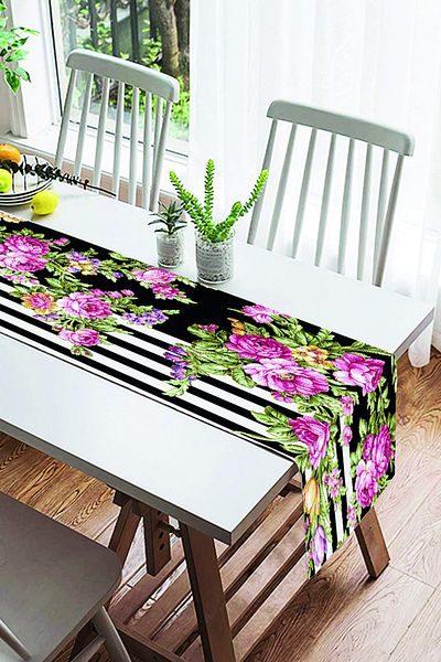 Realhomes Runner din piele intoarsa cu design special, imprimat digital cu tematica florilor