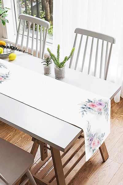 Realhomes Alergăr decorativ din piele de căprioară, imprimat digital, cu motiv de flori