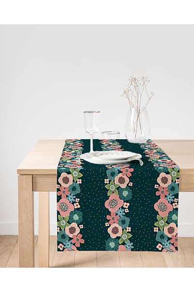 Realhomes Alergăr din piele de căprioară cu design special imprimat digital, cu model floral pe fundal colorat