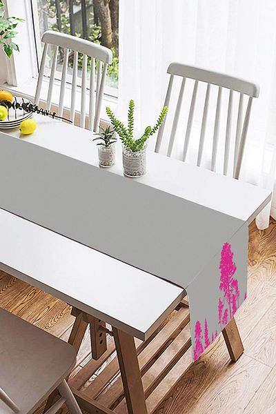 Realhomes Διακοσμητικός δρομέας σουέτ με σχέδιο δέντρου φούξια σε γκρι φόντο
