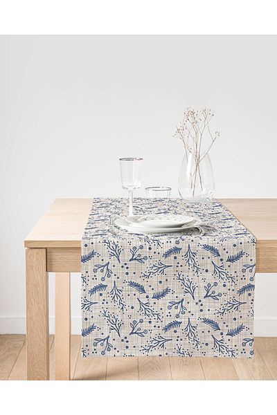 Realhomes Alergăr cu design special din piele intoarsa cu model de ramuri pe podea din denim gri