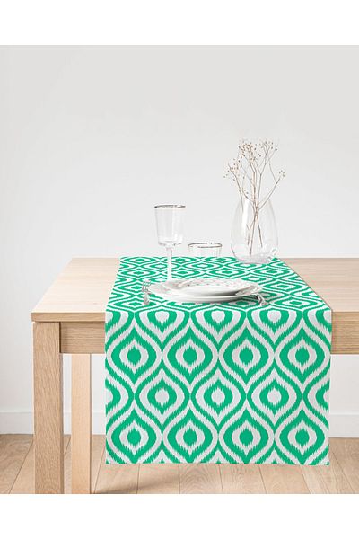 Realhomes Design special Yașil Ikat Patterned Digital Printed Suede Runner