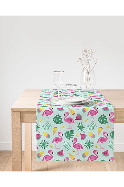 Realhomes Runner din piele intoarsa cu design special, design Summer Flamingo