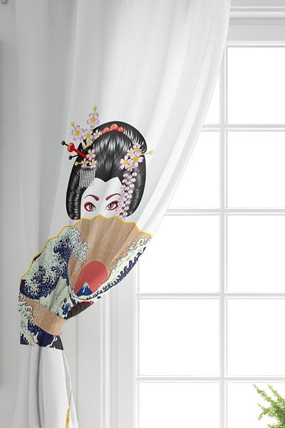 Realhomes Perdele de fundal imprimate digital pentru femei, evantai cu o aripă, Japonia