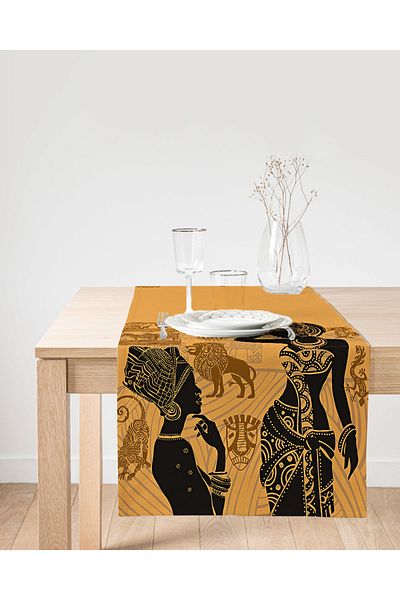Realhomes Runner modern din piele intoarsa cu model etnic african