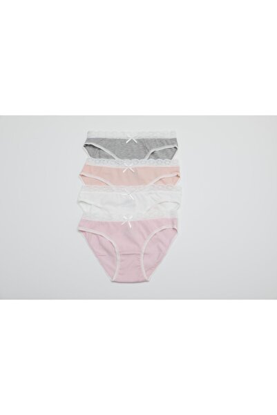Öztaş Underwear Kadın Düz Renkli Dantelli Bikini Külot 4'lü Paket