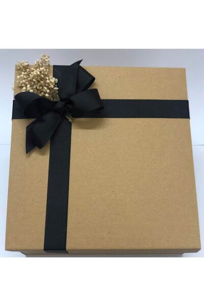 Stil Kutu Kuru Çiçekli Siyah Kraft Hediye Kutusu