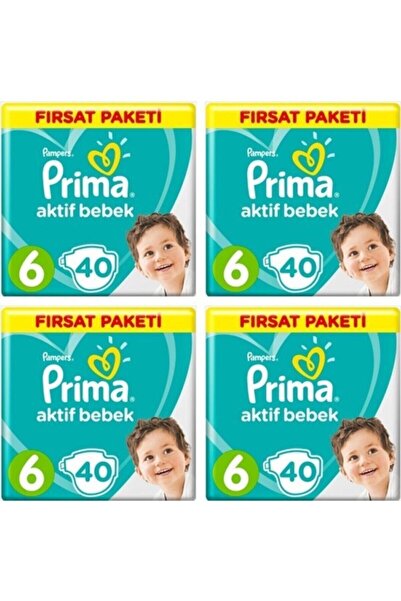 Prima Bebek Bezi 6 Beden 160 Adet (40x4 Lü) Fırsat Paket Aktif Bebek 13-18 kg