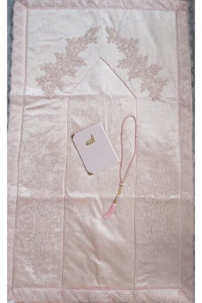 Lamazihome 3 Parça Seccade Tesbih Cüz Çeyizlik Fransız Güpürlü Pudra