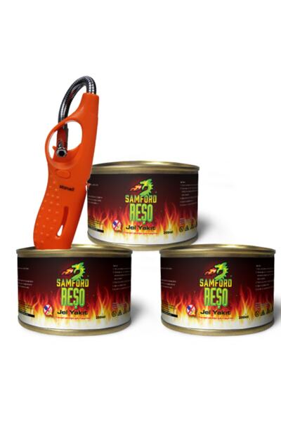SAMFORT Spiral Çakmak Hediyeli Reşo Jel Yakıt 3 Adet Teneke 200 Gr.