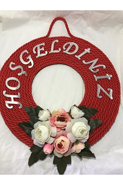 DEMİRTAŞ KALIP Welcome Written Door Ornament Rope Rope Artificial Flower Deco...
