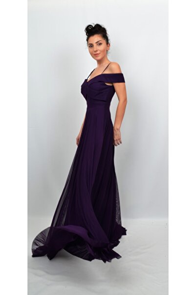 ALİS DRESS Kadın Mor Ip Askılı Şifon Abiye
