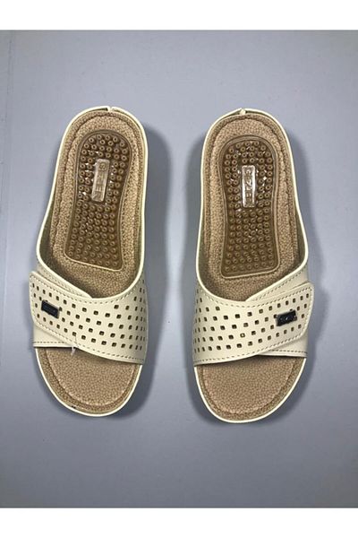 GEZER Massage Sole Adjustable Velcro Anatomical Sole Cream Slippers for Heel Spurs