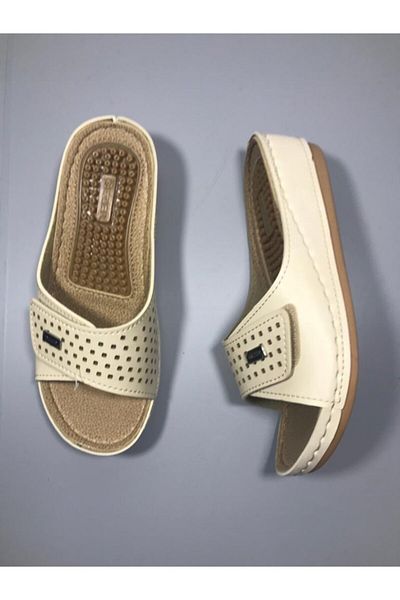 GEZER Massage Sole Adjustable Velcro Anatomical Sole Cream Slippers for Heel Spurs