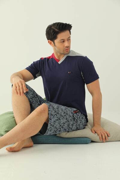 BİRŞEN Erkek Lacivert Penye Şortlu Pijama Takımı