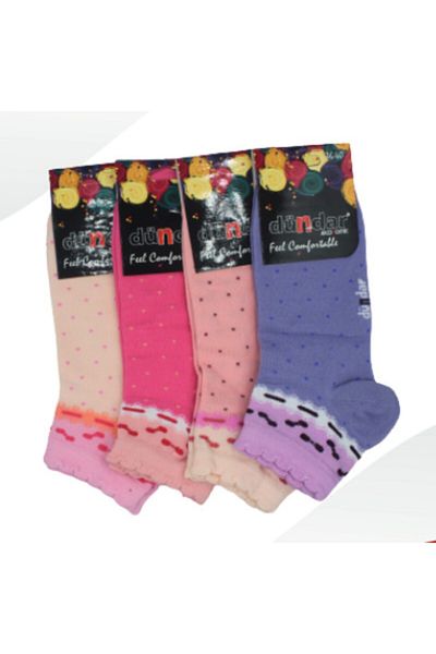 Dündar Pack of 12 Multicolored Mixed Patterned Short Socks Lycra Women's Booties