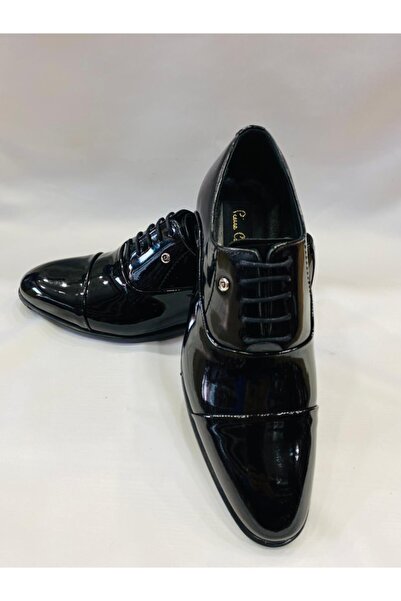 Pierre Cardin Pantofi negri din piele lacuita cu siret pentru barbati