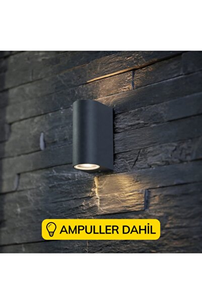 fullreyon Çift Yönlü Dekoratif Antrasit Aplik - Beyaz Işık Ampüller Dahil