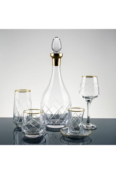 ucuzcuyuzavm Gold Yaldız El Dekor Kesme Su Takımı 61 Parça 12 Kişilik