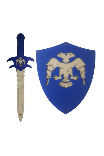 Ahtek Wooden Double-Headed Seljuk Shield and Sword Blue