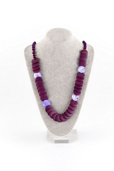 Dünyadan Hediyeler Wooden Purple Sequin Ethnic Necklace
