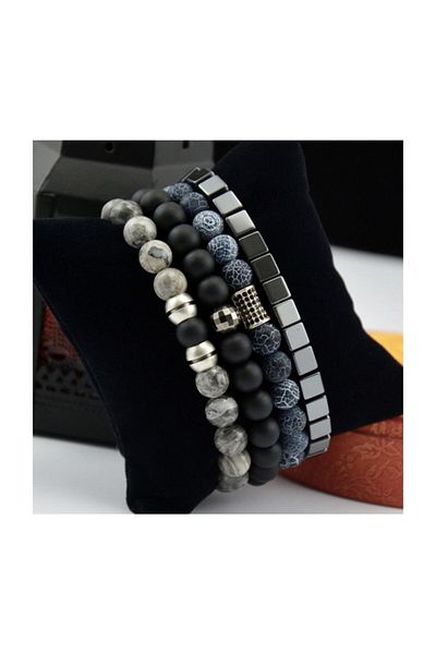 Jack Ferrero Men's Natural Stone Bracelet Set Blk3