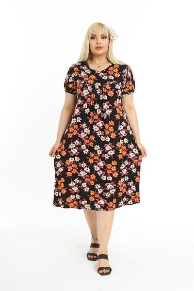 Şirin Butik Women's Black Robe Floral Patterned Casual Viscose Dress