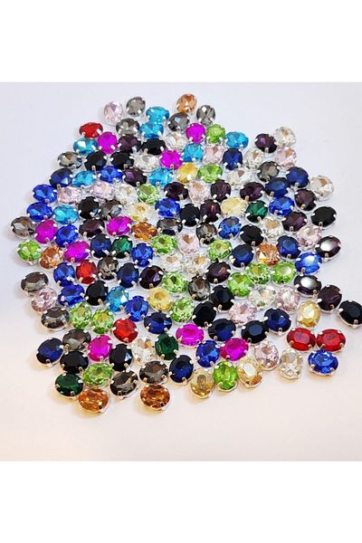 yiğit aksesuar 8x10 Cased Sewing Oval Glass Stone Mixed Colors 50 Pieces