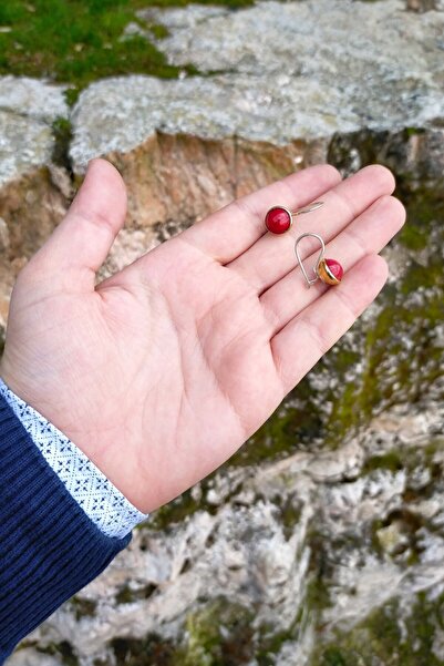 Midyat Nurtaş Gümüş Kadın Mercan Taşlı Otantik Gümüş Küpe