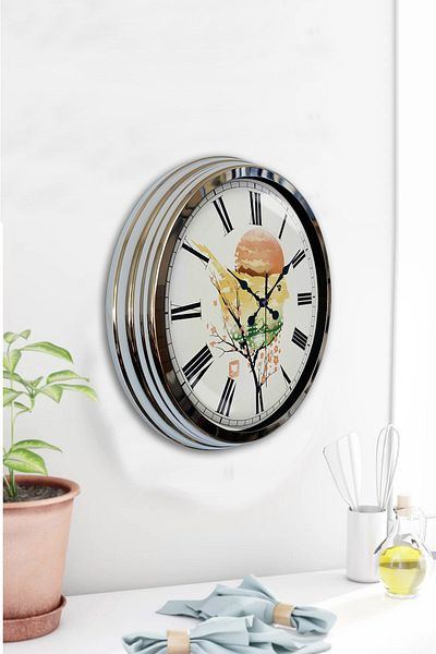 Kasva Concept Gift 40 cm Chrome Metal Natural Wall Clock