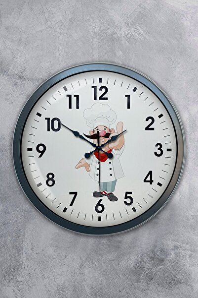 Genel Markalar 40 Cm Beyaz Metal Aşçı Mutfak Duvar Saati
