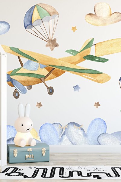 TUGİBU مجموعة ملصقات حائط لغرفة الأطفال تحت عنوان الطائرات والغيوم