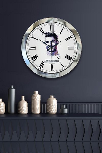 Kasva Concept Gift 36 cm Chrome Metal Cristiano Ronaldo Wall Clock