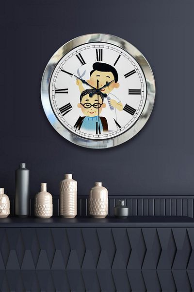 Kasva Concept Gift 36 cm Chrome Metal Barber Wall Clock