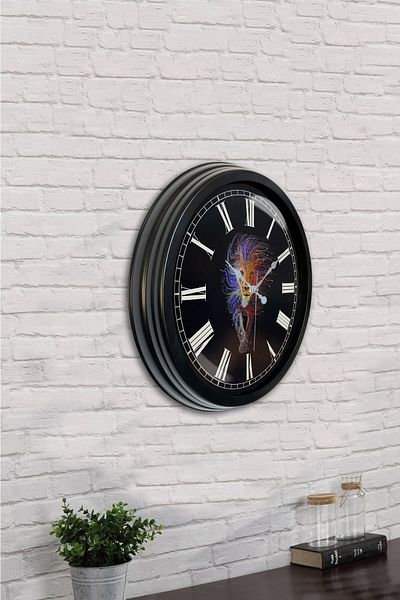 Platin Saat Cadou 40 Cm Ceas de Perete Leu Metal Negru
