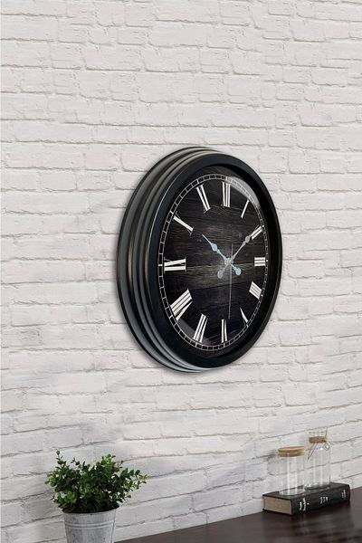 Kasva Concept Cadou 40 Cm Ceas de Perete Numere Romane Metal Negru Lemn