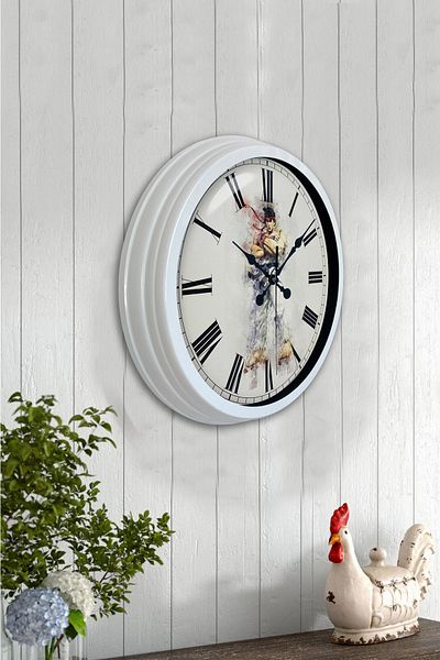 Kasva Concept 40 cm White Metal Street Fighter Wall Clock