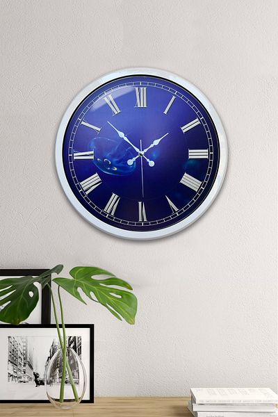 Kasva Concept Ceas de perete infinit albastru din metal alb de 40 cm