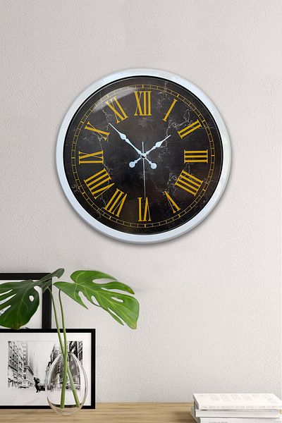 Kasva Concept Cadou 40 Cm Ceas de Perete Metal Alb Marmură Numerele Romane