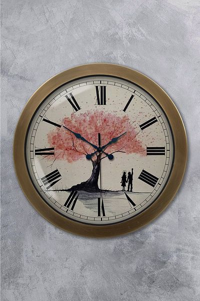 Kasva Concept Gift 36 cm Antique Metal Pink Tree Wall Clock