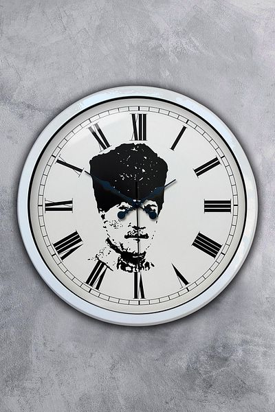 Kasva Concept Gift 40 cm White Metal Ataturk Wall Clock