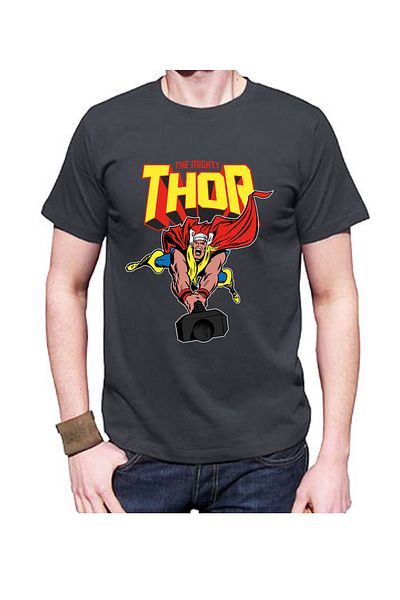 Kuzgunshop Unisex Μαύρο μπλουζάκι με στάμπα Thor
