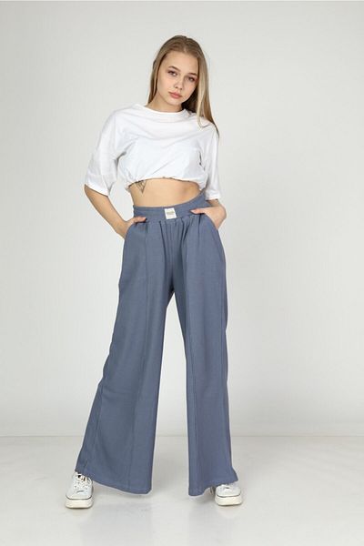 NEWLAKER Pantaloni de sport cu picioare largi din material albastru pentru femei